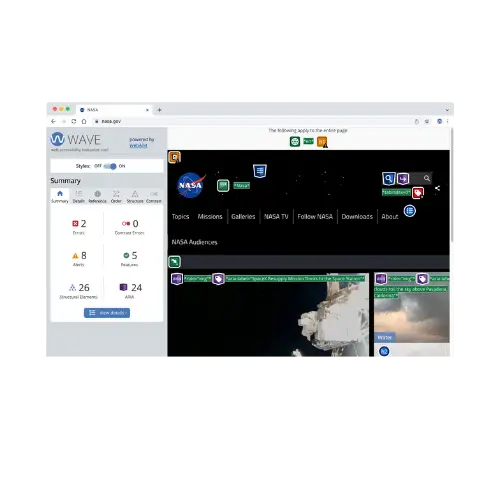 WAVE website evaluation tool screenshot from Chrome Extensions store