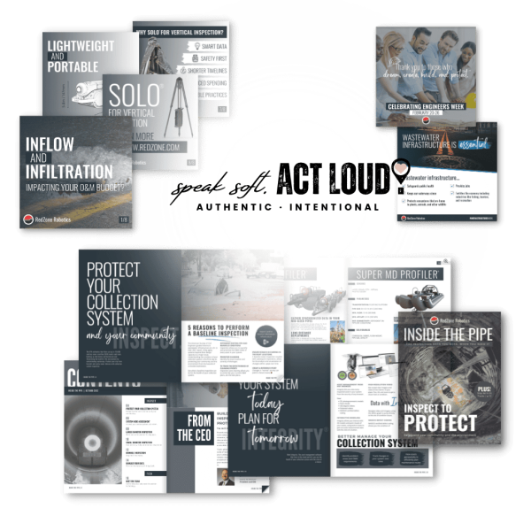 speak soft act loud portfolio pieces - digital magazine, brochure, social media posts, linkedin carousel